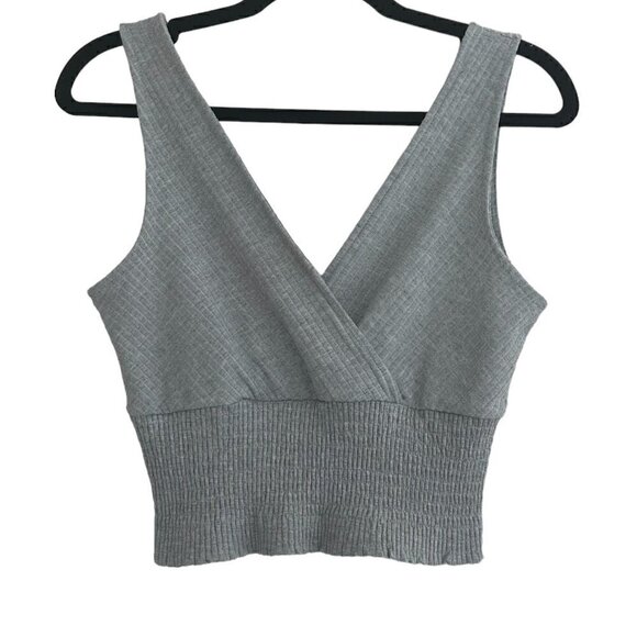 Paper Crane Grey Cropped VNeck Ribbed Stretch Wrap Tank Top Women's Size X-Small - Picture 1 of 3